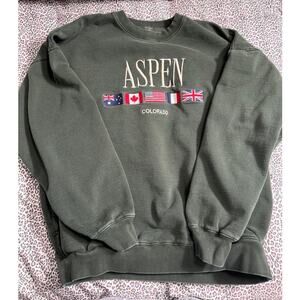 Brandy Melville Aspen Colorado crewneck unisex LG Embroidered 90s JOHN GALT